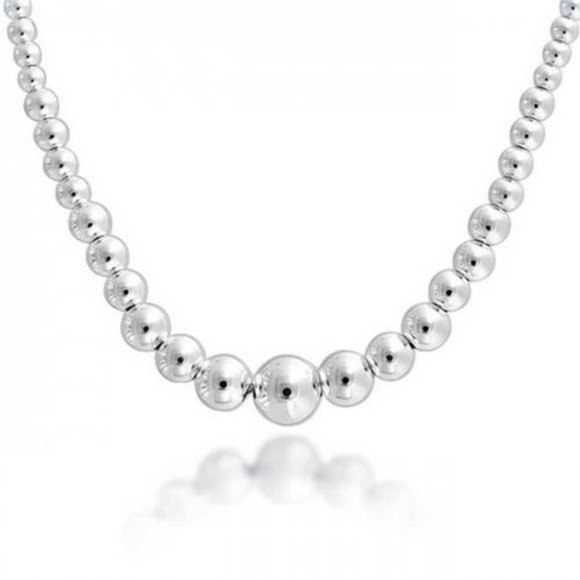 925 SS Plated Graduated Bead Necklace 19" - Picture 2 of 2